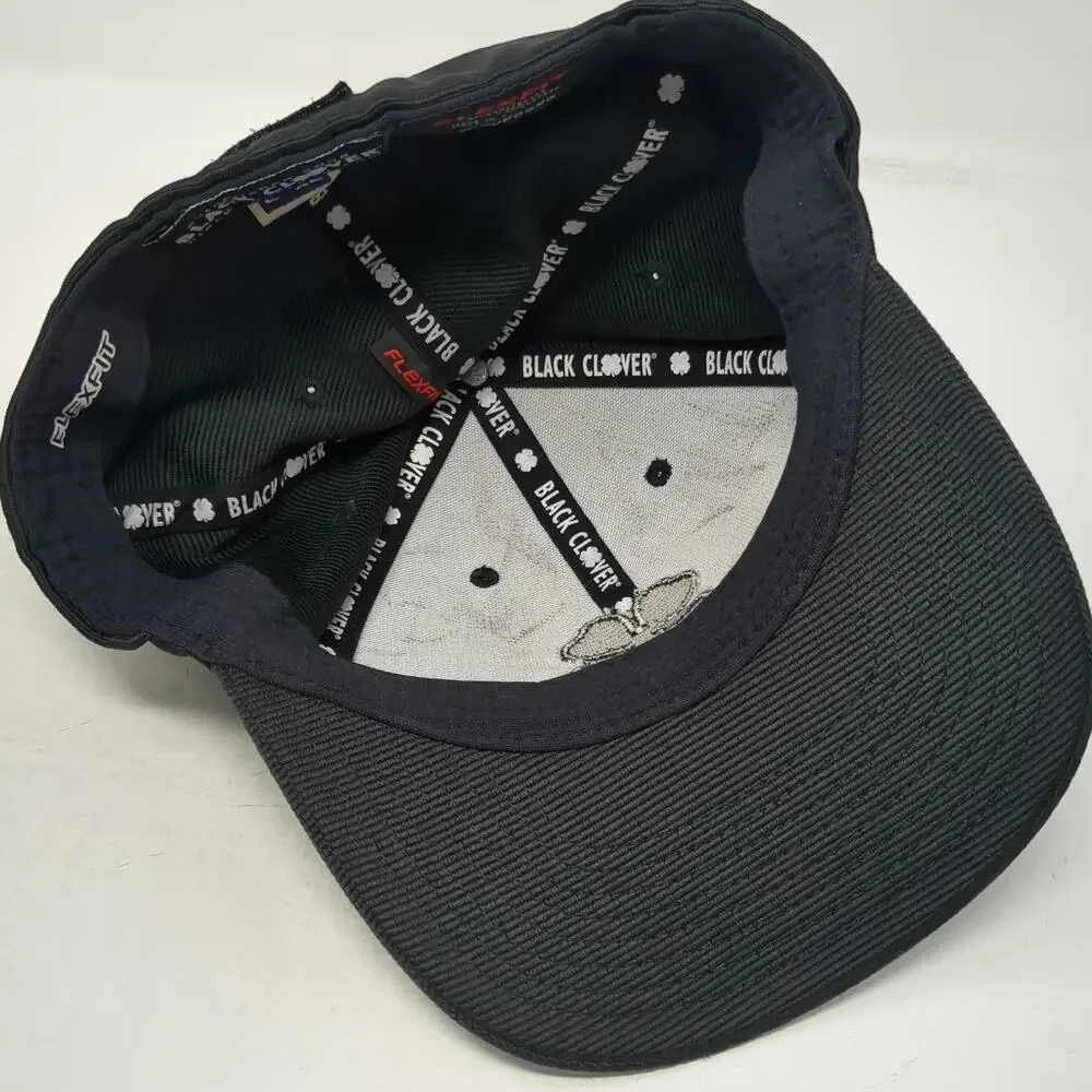 Black Clover Baseball Cap Black XL Fitted Flexfit Rawlings Patch Live Lucky Hat